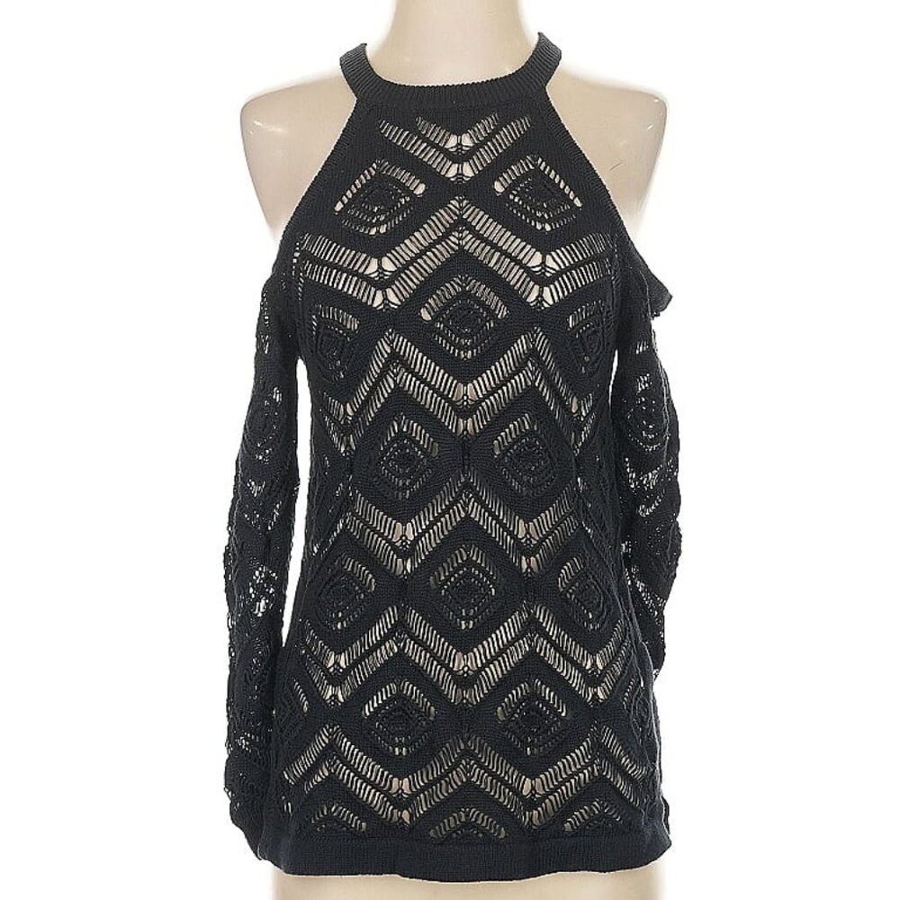 100% Cotton Autumn Cashmere  Womens Open Knit Sweater Size XS Black Fishnet Goth